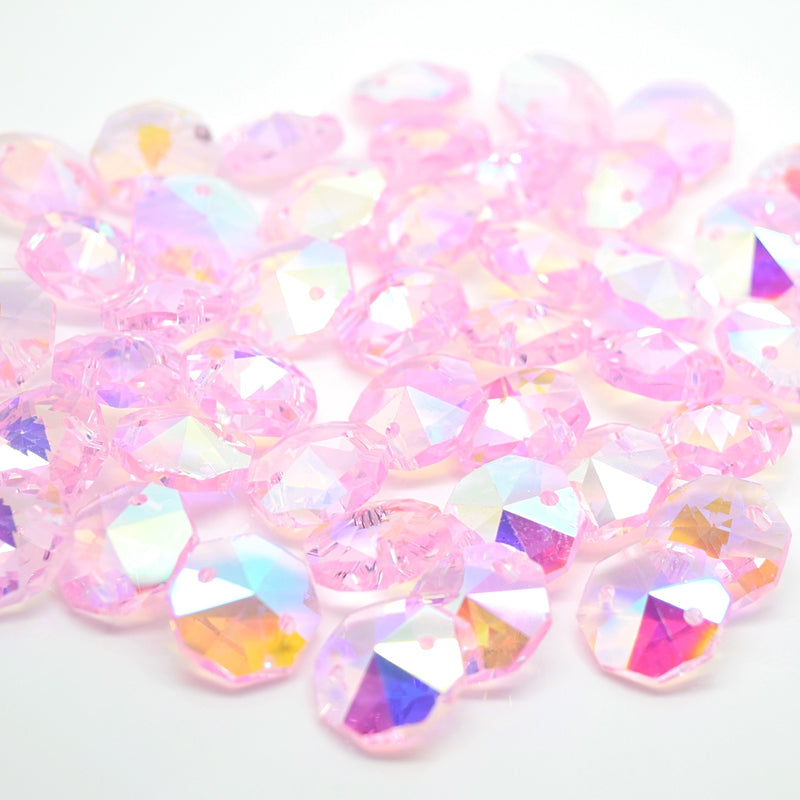 Octagon Glass Beads 14mm - Pink AB