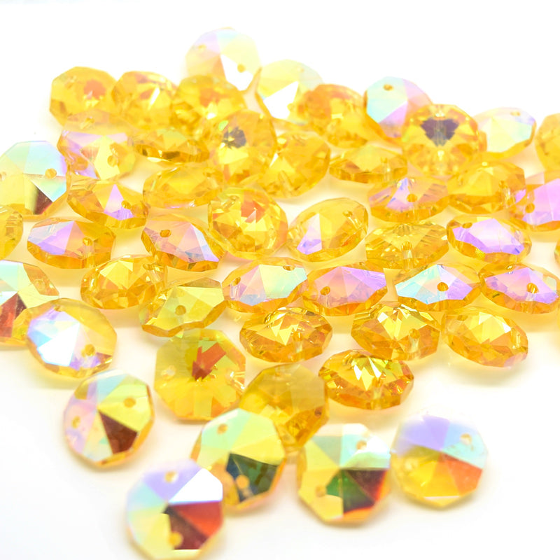Octagon Glass Beads 14mm - Yellow AB