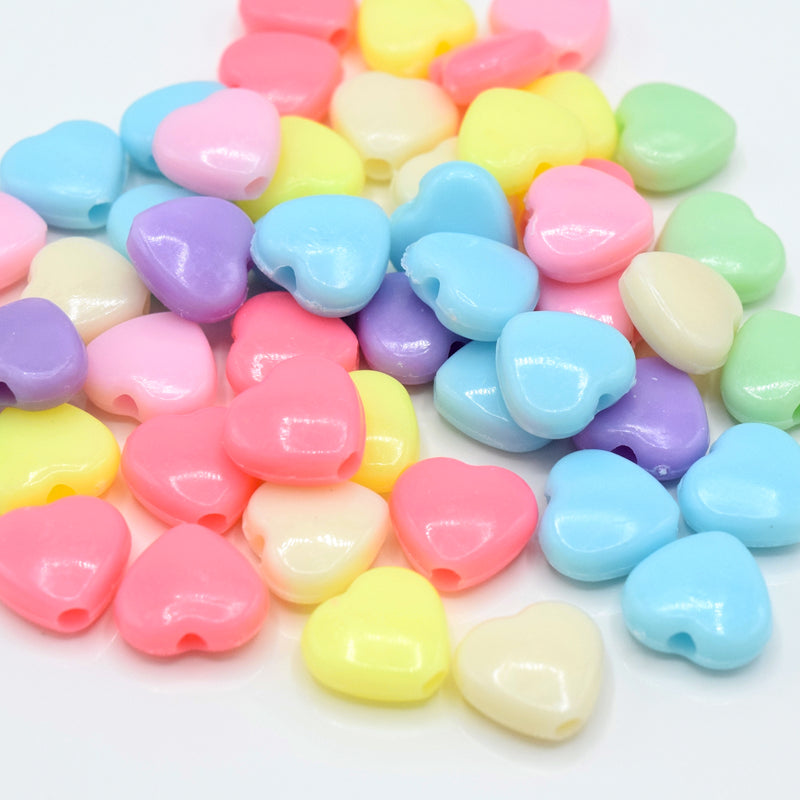 150 x Opaque Pastel Acrylic Heart Beads 10x11mm - Mixed