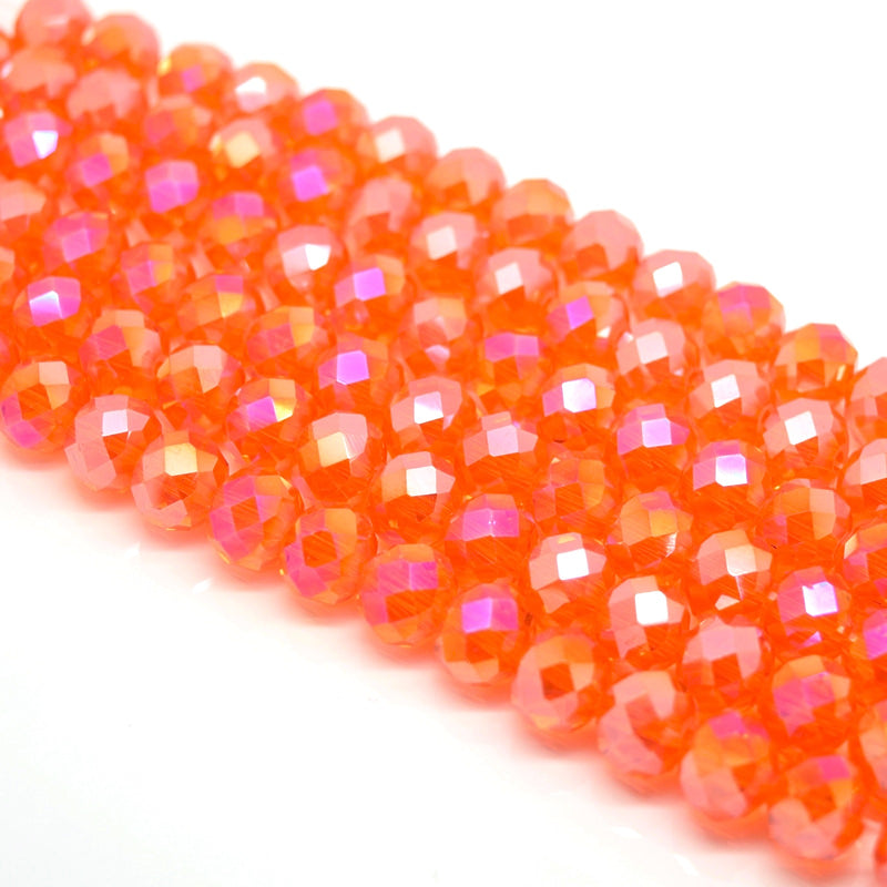 Faceted Rondelle Glass Beads - Orange AB
