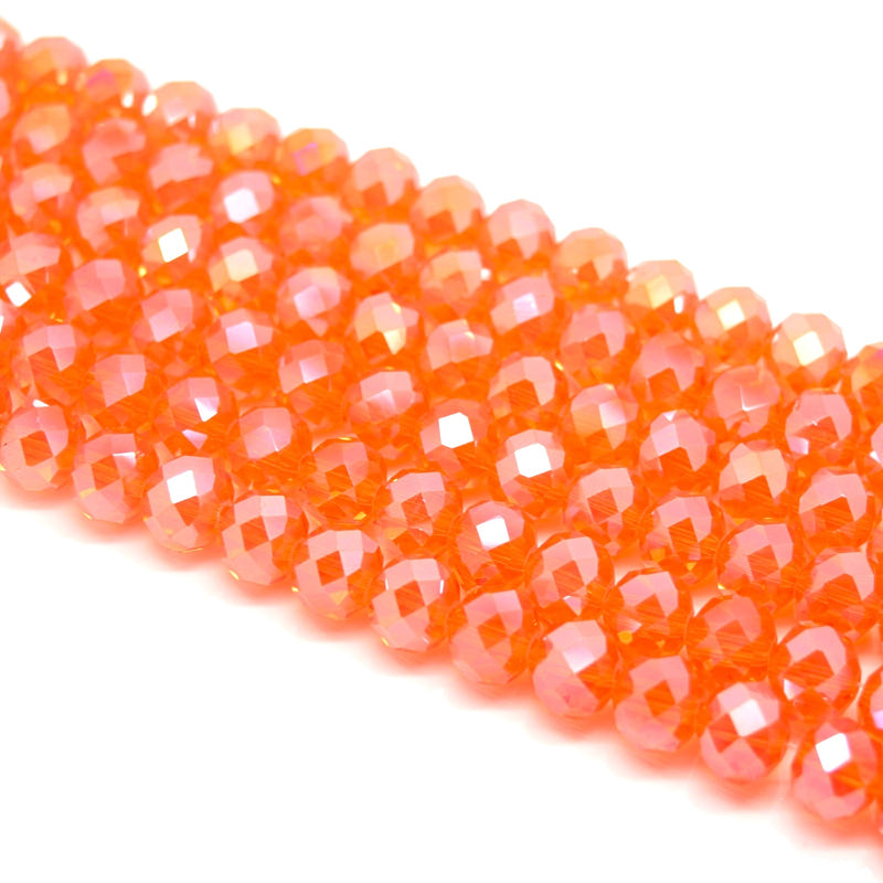 Faceted Rondelle Glass Beads - Orange Lustre