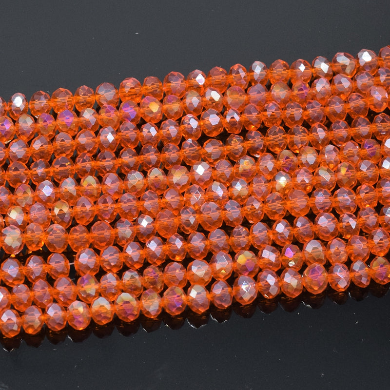 Faceted Rondelle Glass Beads - Orange Lustre/AB