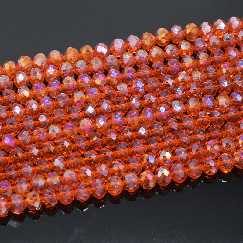 Faceted Rondelle Glass Beads - Orange Lustre/AB