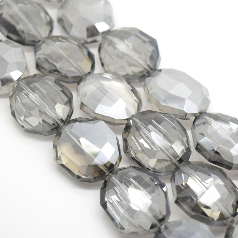 STAR BEADS: 5 x Oval Faceted Glass Beads 25x20x11mm - Silver Shade - Oval Beads
