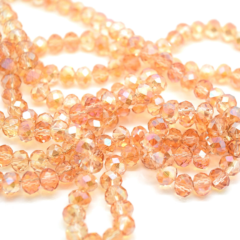 98-100 x Faceted Rondelle Glass Beads 6mm - Peach Champagne AB