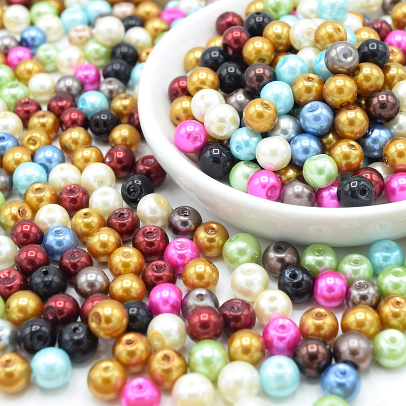 200 x Faux Pearl Glass Beads 8mm - Mixed Colours