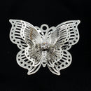 2 x Filigree SP Pendants With Rhinestones - Butterfly 24x30x7mm