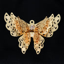 2 x Filigree GP Pendants With Rhinestones - Butterfly 26x34x8.5mm