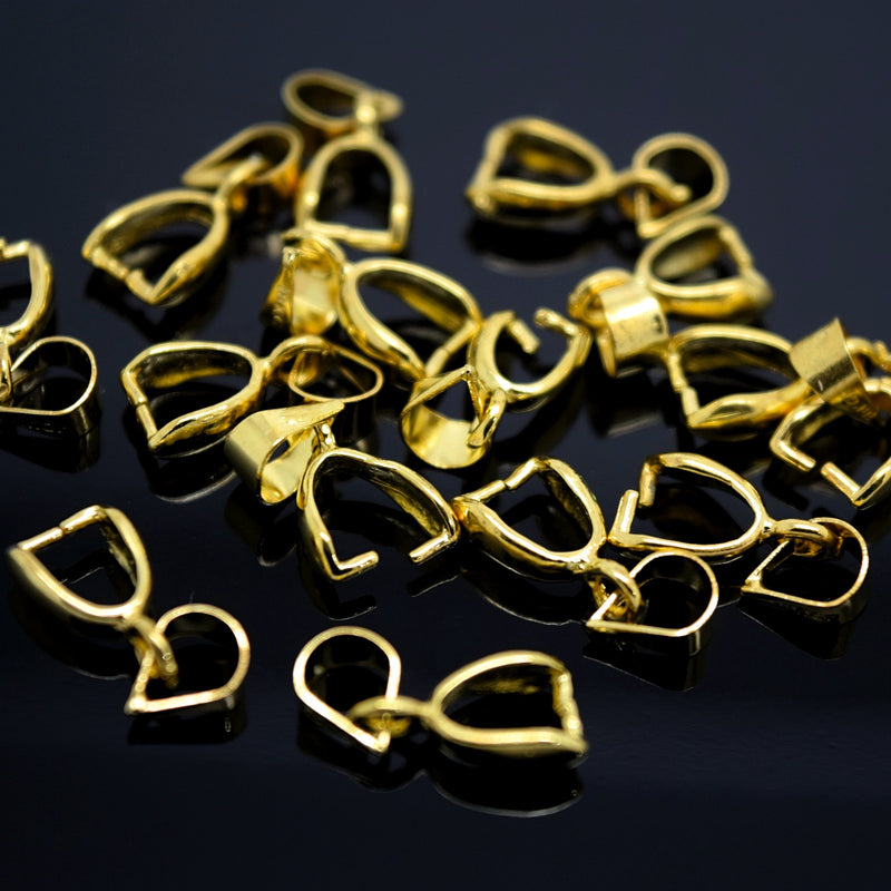STAR BEADS: 20 x Brass Pinch Bail Pendant Findings 10mm - Gold Plated - Bails