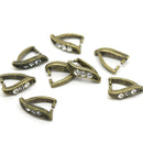 8 x Brass Pendant Pinch Bails Clear Rhinestones 12x8mm - Antique Bronze Plated