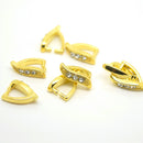 8 x Brass Pendant Pinch Bails Clear Rhinestones 12x8mm - Gold Plated