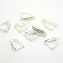 8 x Brass Pendant Pinch Bails AB Rhinestones 12x8mm - Silver Plated