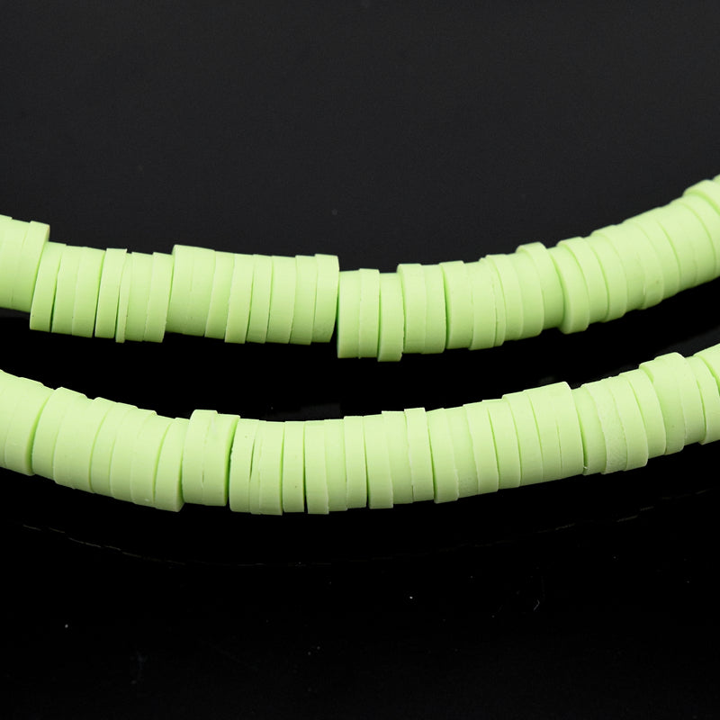 Heishi Polymer Clay Round Beads 6x1mm, 8x1mm - Light Green