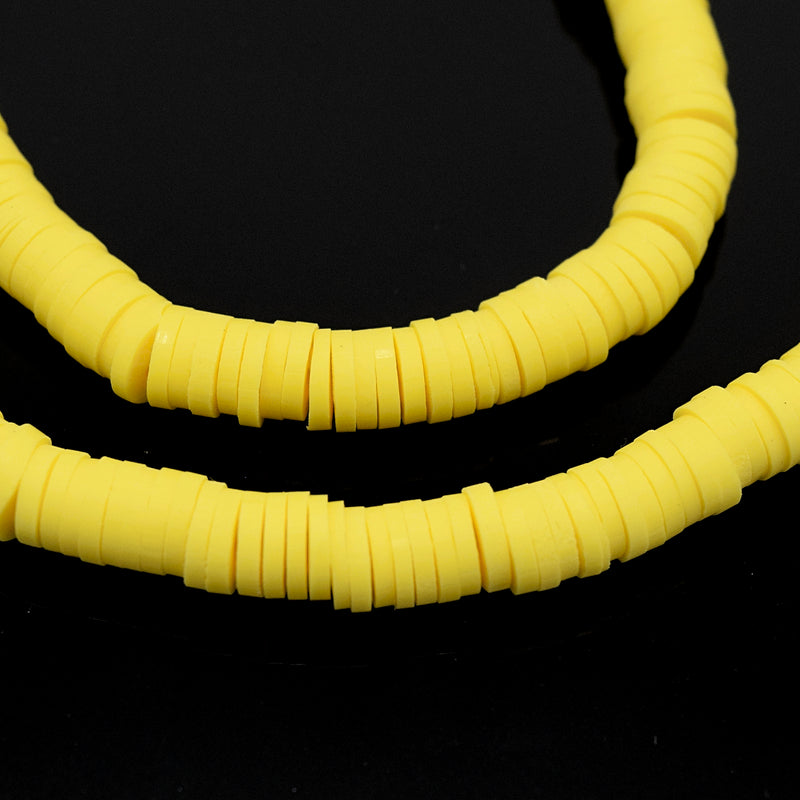 Heishi Polymer Clay Round Beads 6x1mm, 8x1mm - Yellow