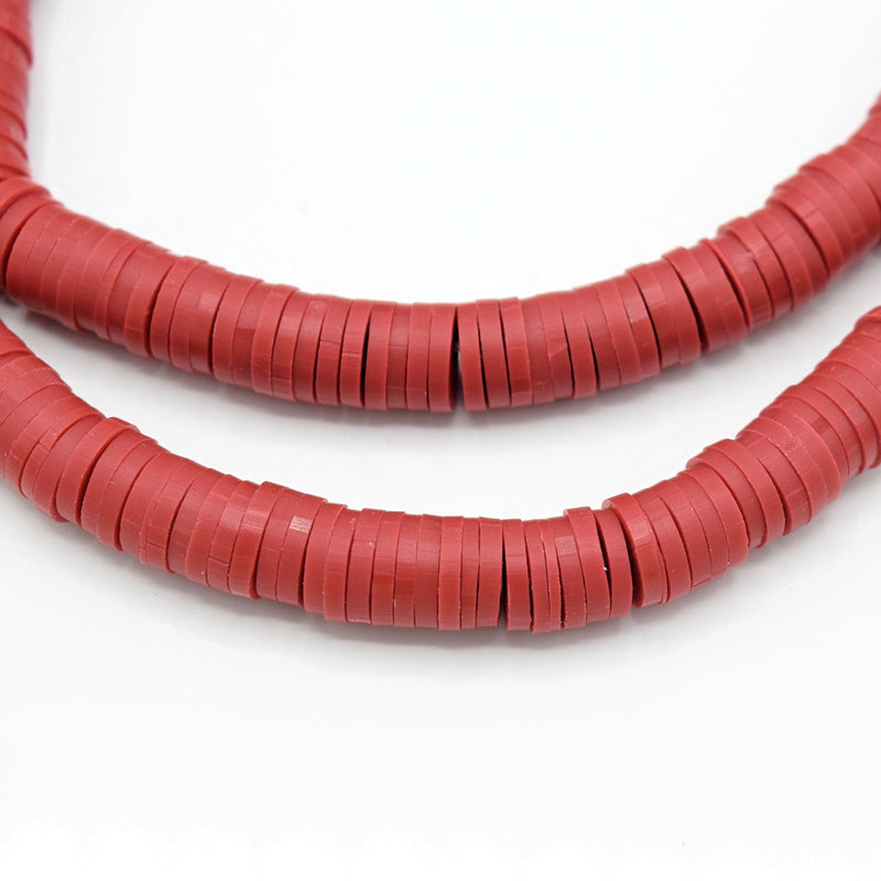 Heishi Polymer Clay Round Beads 6x1mm, 8x1mm - Dark Red