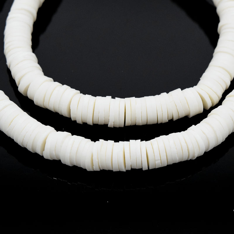 Heishi Polymer Clay Round Beads 6x1mm, 8x1mm, 6x3mm - White