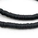 Heishi Polymer Clay Round Beads 6x1mm, 8x1mm - Black