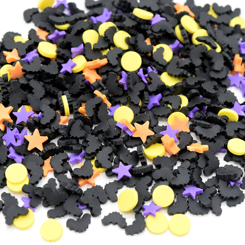 50g Polymer Clay Sprinkle Slices Resin Inclusions - Halloween Mix Bat/Star/Circle 3-5mm