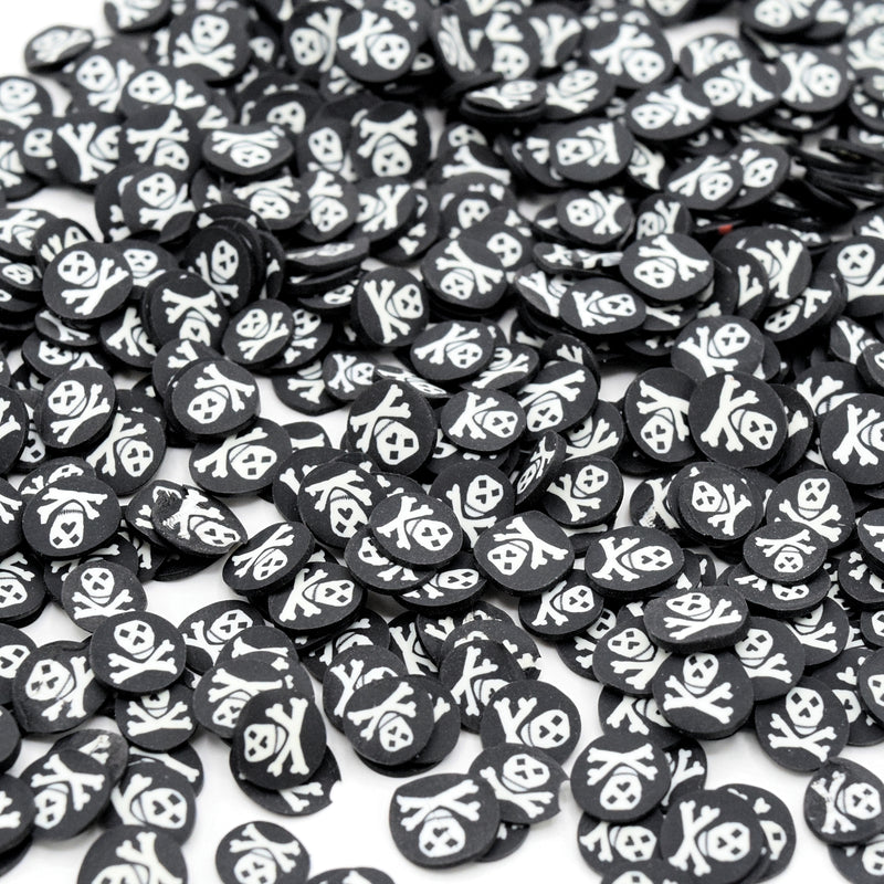 50g Polymer Clay Slices Sprinkle Resin Inclusions - Halloween Skull Crossbones 5mm