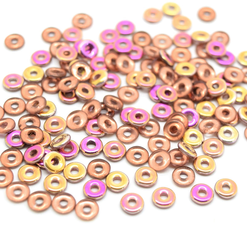 Czech Fire Polished Pressed Glass Round O Beads 4mm (120pcs) - Gold / Pink / Peach