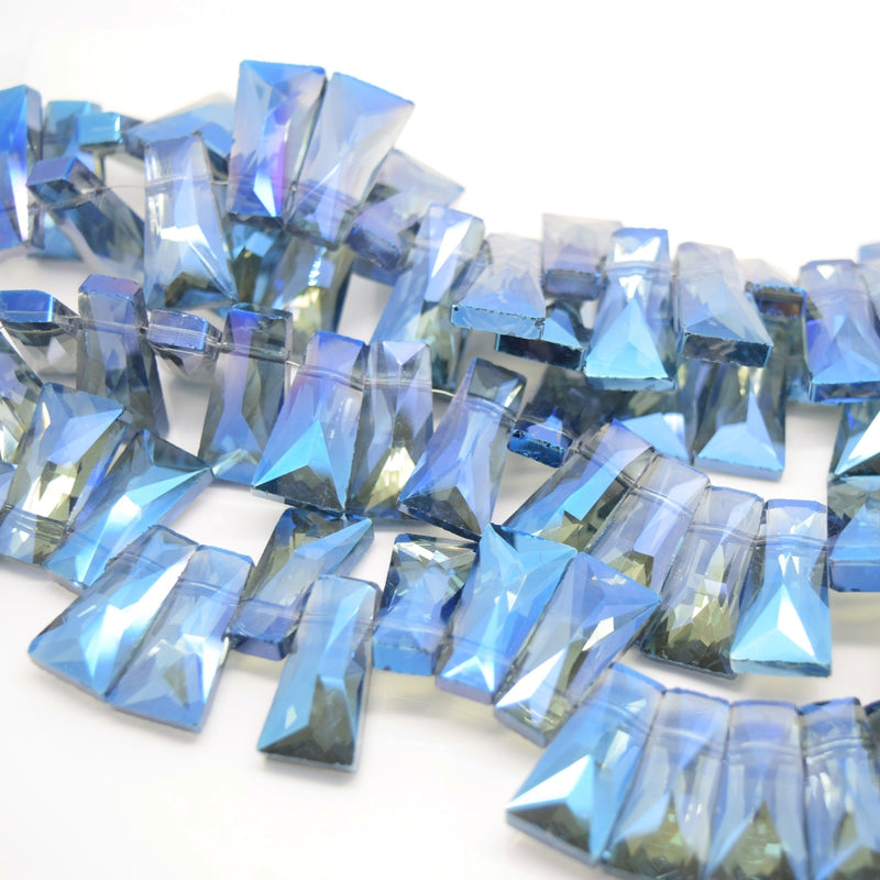 STAR BEADS: 10 x Pyramid Faceted Glass Beads 20x7x11mm - Grey / Metallic Blue - Pyramid Beads