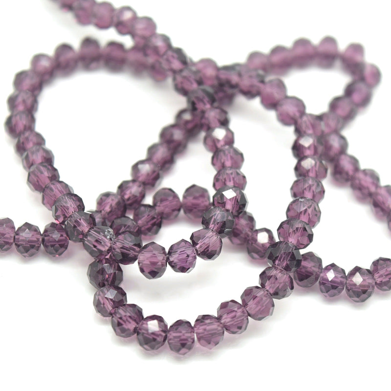 STAR BEADS: 150 x Faceted Rondelle Glass Beads Blackcurrant 4x3mm - Rondelle Beads