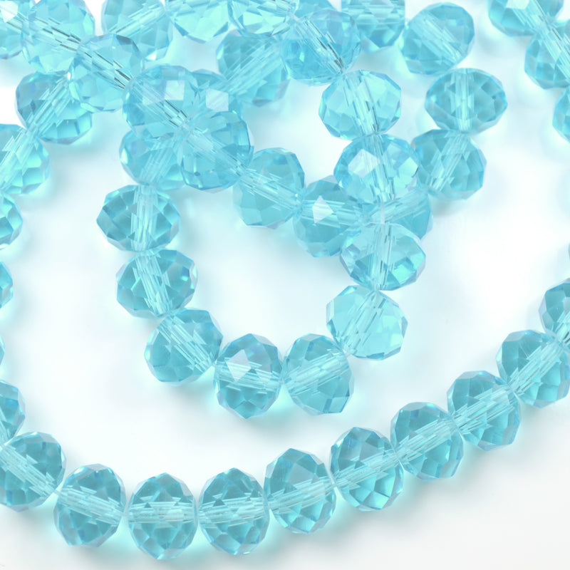 STAR BEADS: FACETED RONDELLE GLASS BEADS - LIGHT AQUAMARINE - Rondelle Beads