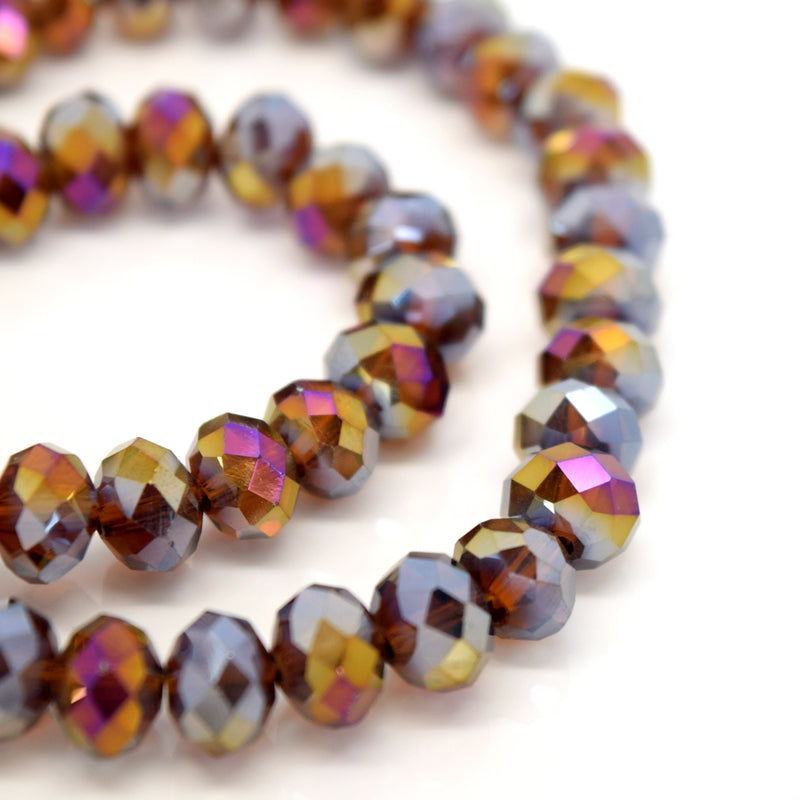 STAR BEADS: FACETED RONDELLE GLASS BEADS - AMBER AB - Rondelle Beads
