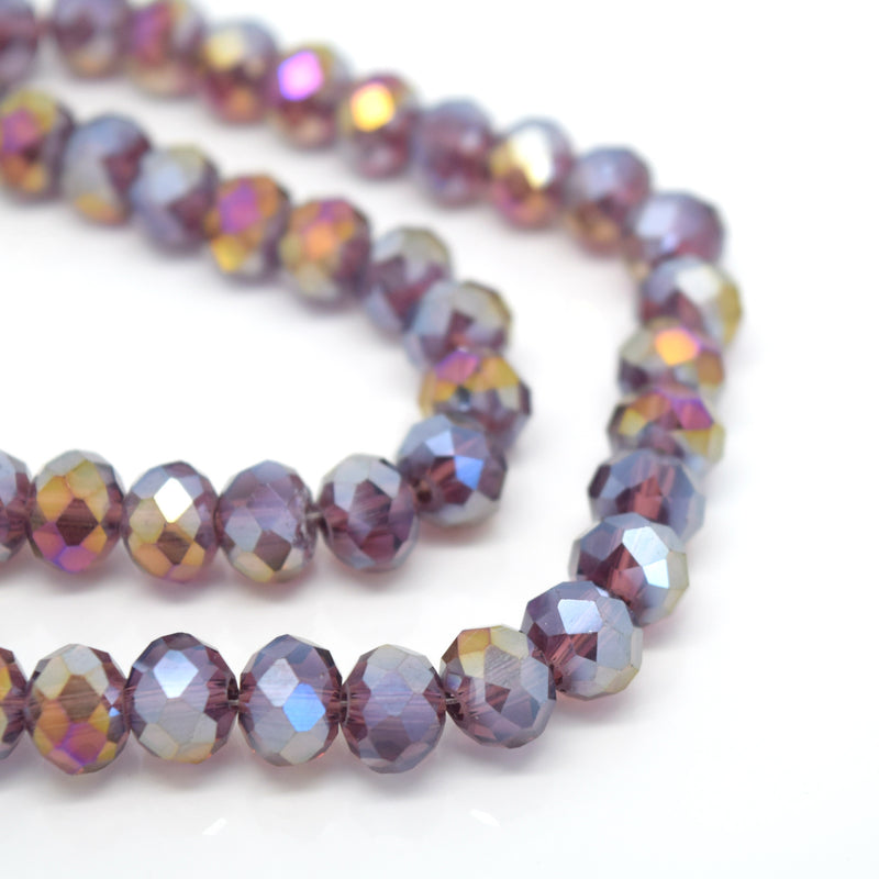 STAR BEADS: FACETED RONDELLE GLASS BEADS - AMETHYST AB - Rondelle Beads