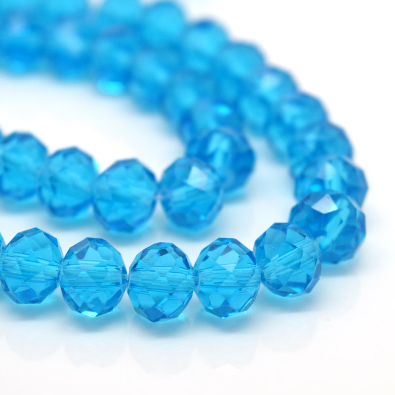 STAR BEADS: FACETED RONDELLE GLASS BEADS - AQUAMARINE - Rondelle Beads