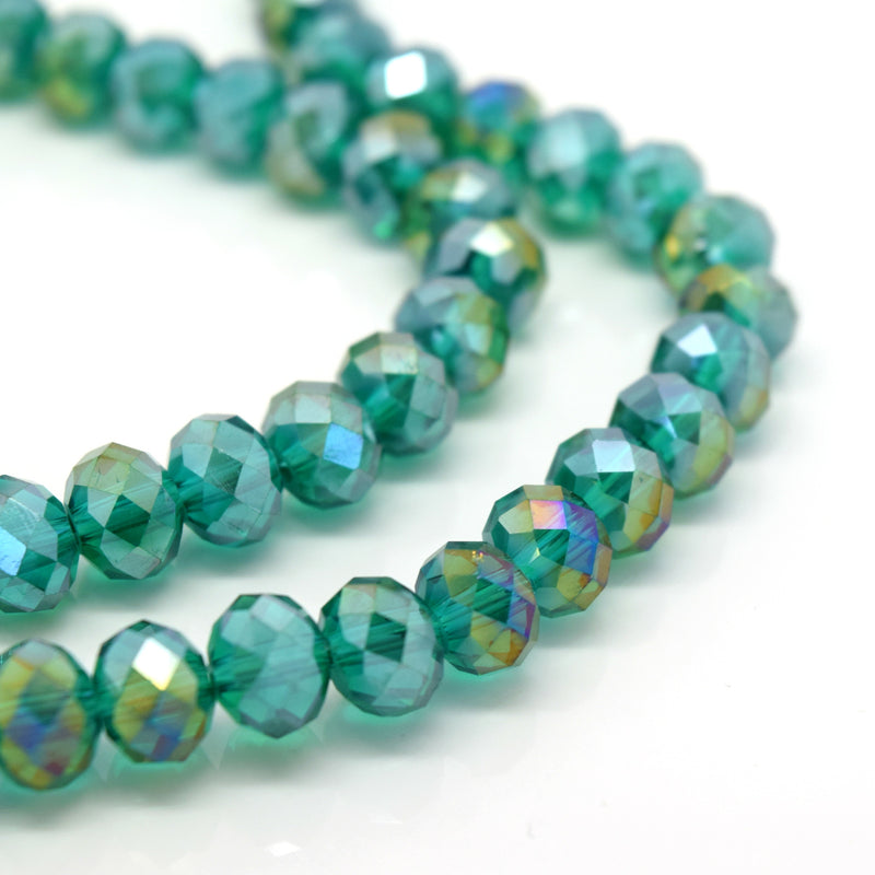 STAR BEADS: FACETED RONDELLE GLASS BEADS - EMERALD AB - Rondelle Beads