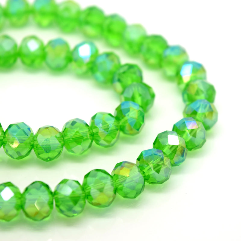 STAR BEADS: FACETED RONDELLE GLASS BEADS - FERN GREEN AB - Rondelle Beads