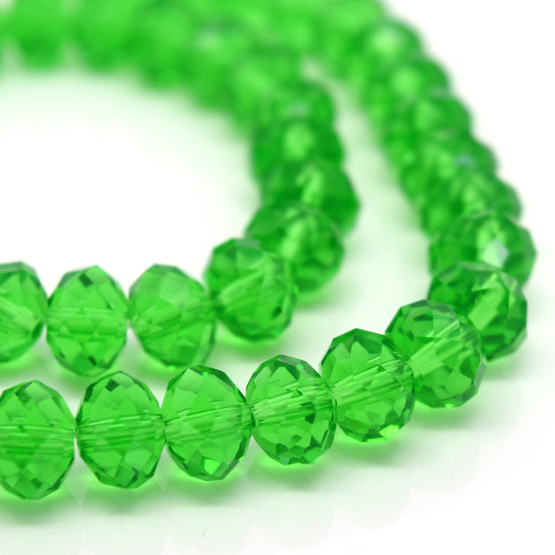 STAR BEADS: FACETED RONDELLE GLASS BEADS - FERN GREEN - Rondelle Beads