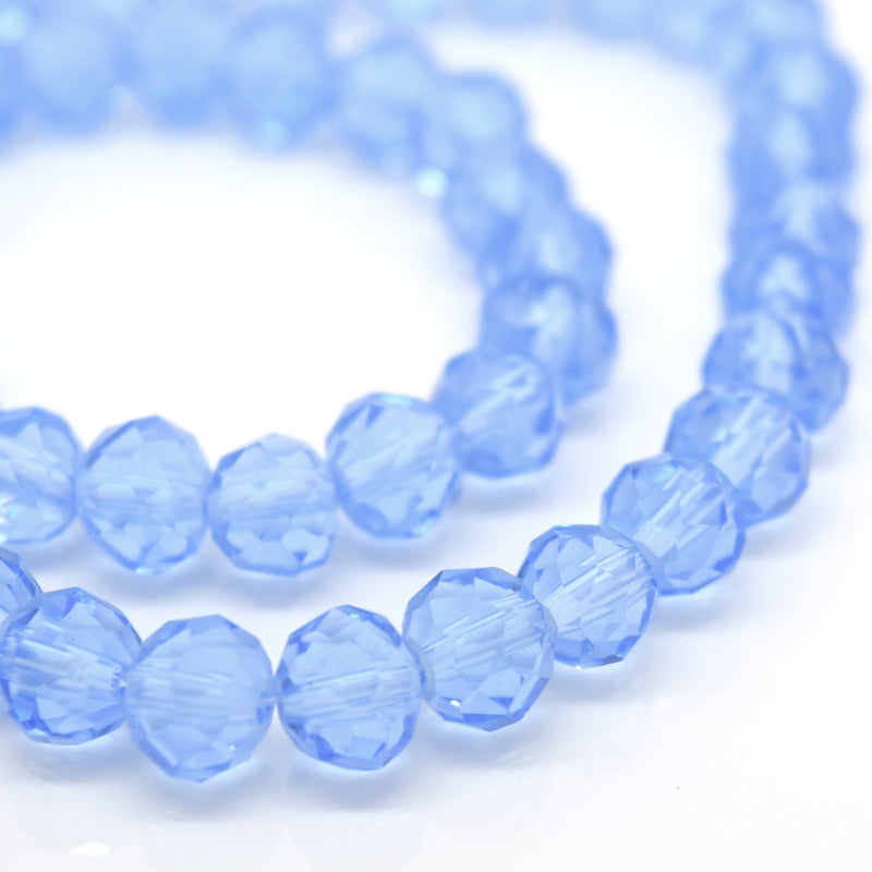 STAR BEADS: FACETED RONDELLE GLASS BEADS - ICE BLUE - Rondelle Beads