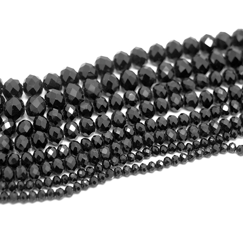 Faceted Rondelle Glass Beads - Jet
