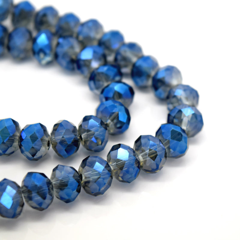STAR BEADS: FACETED RONDELLE GLASS BEADS - GREY / METALLIC BLUE - Rondelle Beads