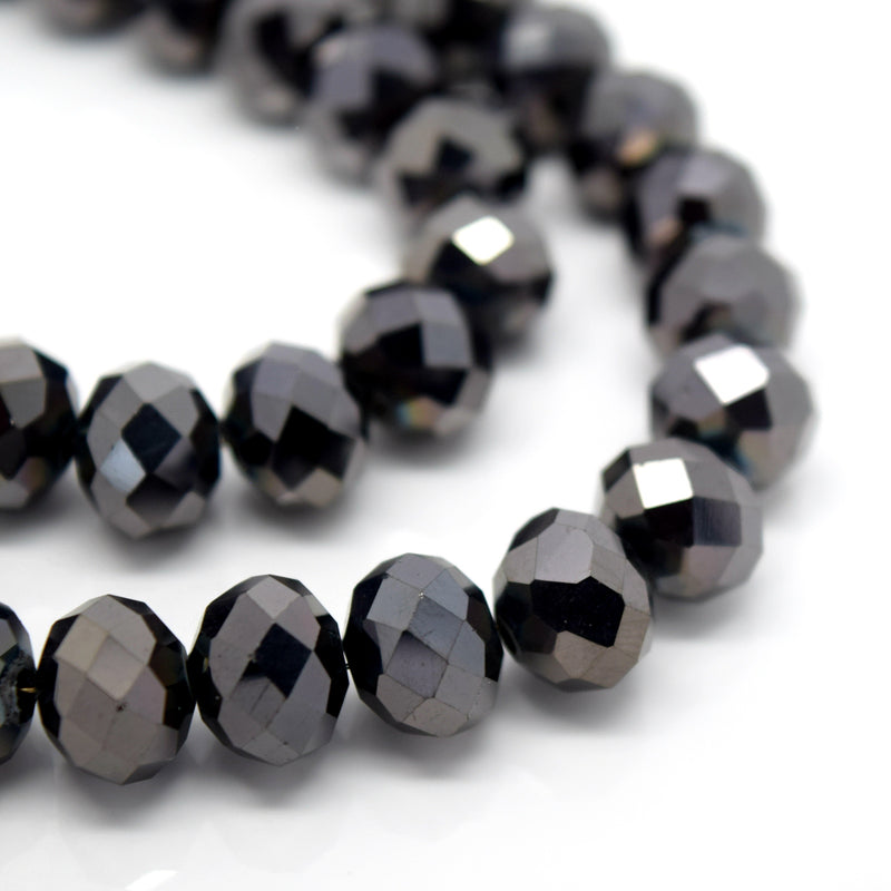 STAR BEADS: FACETED RONDELLE GLASS BEADS - METALLIC DARK COFFEE - Rondelle Beads