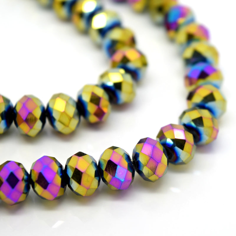 STAR BEADS: FACETED RONDELLE GLASS BEADS - METALLIC GOLD / PURPLE - Rondelle Beads
