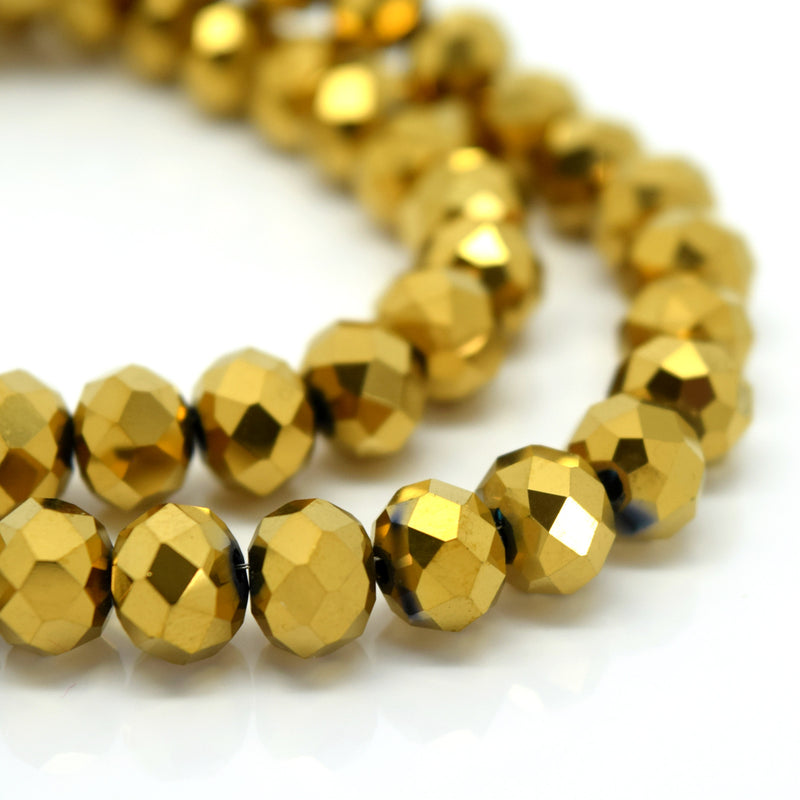 STAR BEADS: FACETED RONDELLE GLASS BEADS - METALLIC GOLD - Rondelle Beads