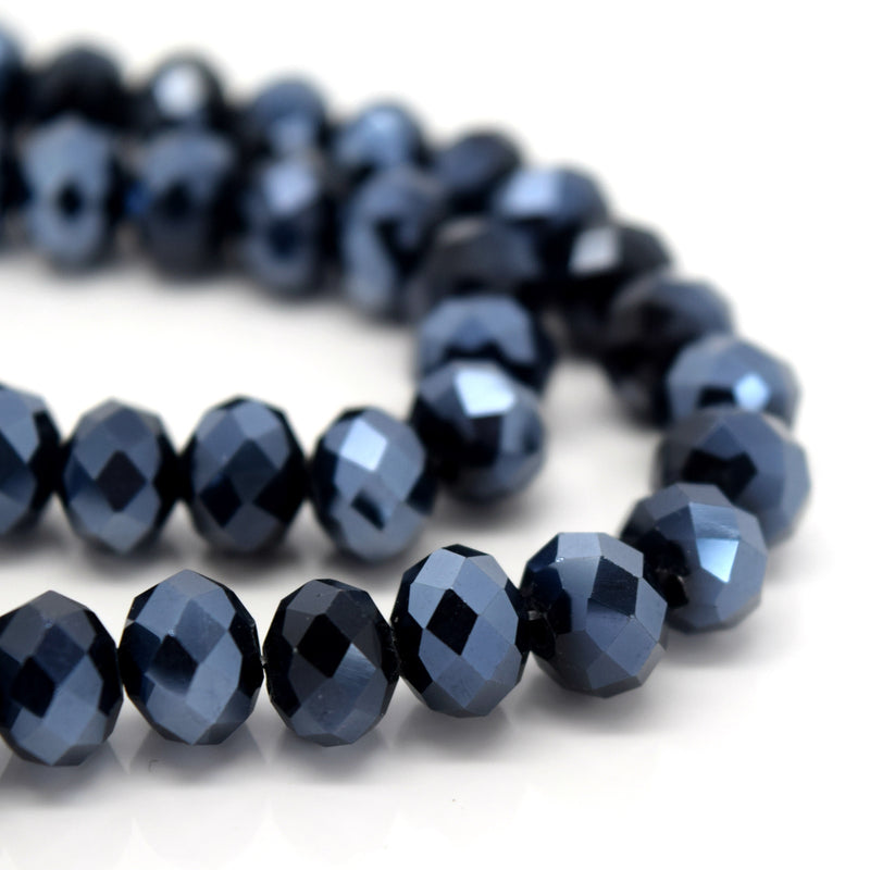 STAR BEADS: FACETED RONDELLE GLASS BEADS - METALLIC JET - Rondelle Beads
