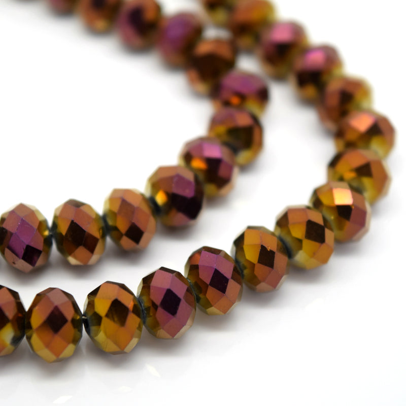 STAR BEADS: FACETED RONDELLE GLASS BEADS - METALLIC PALE PURPLE - Rondelle Beads
