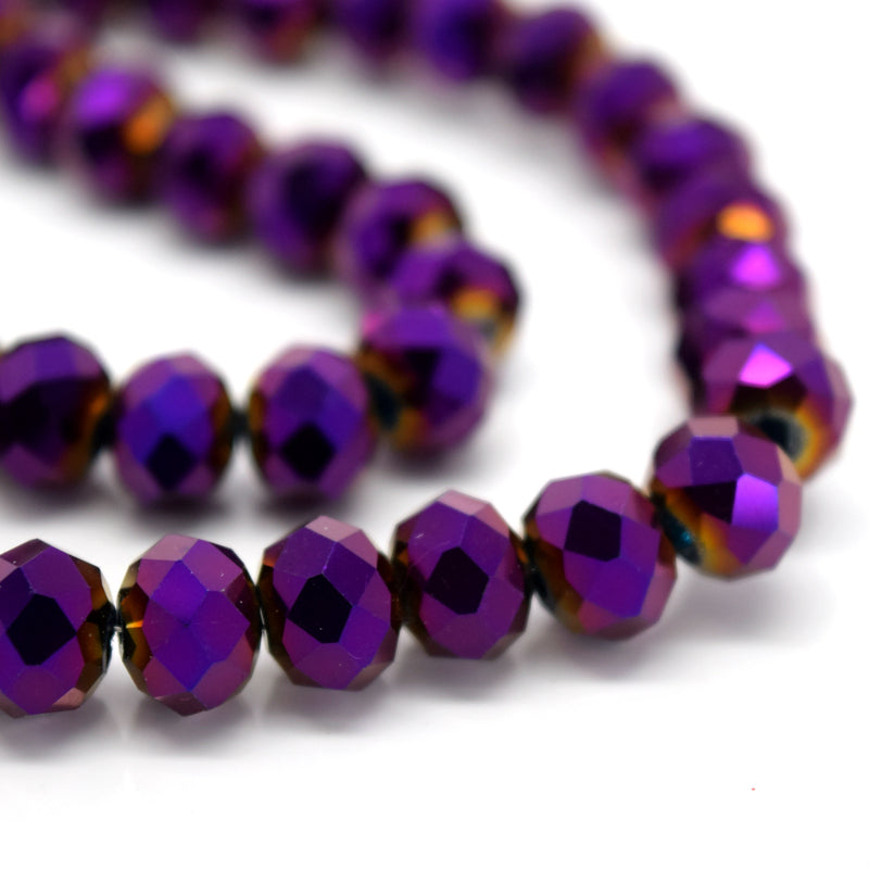 STAR BEADS: FACETED RONDELLE GLASS BEADS - METALLIC PURPLE - Rondelle Beads