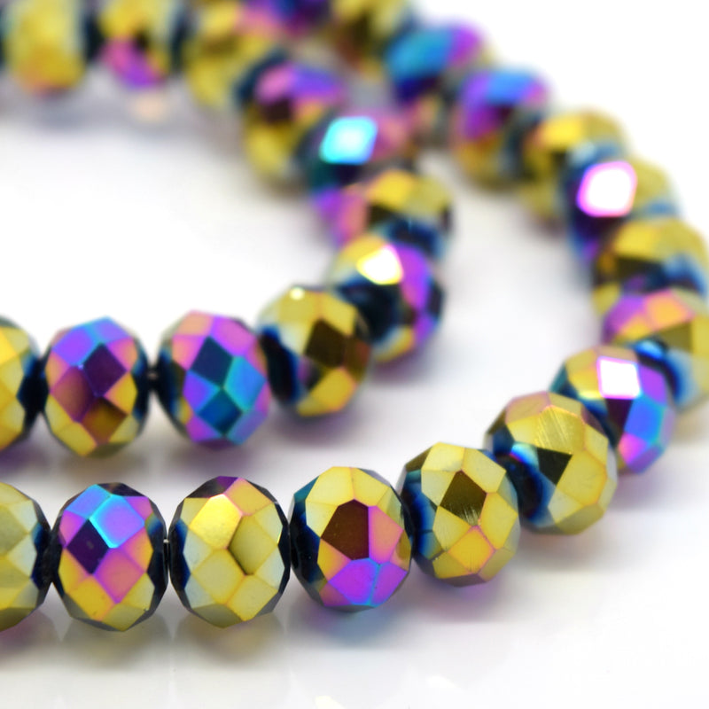 STAR BEADS: FACETED RONDELLE GLASS BEADS - METALLIC VITRAIL - Rondelle Beads