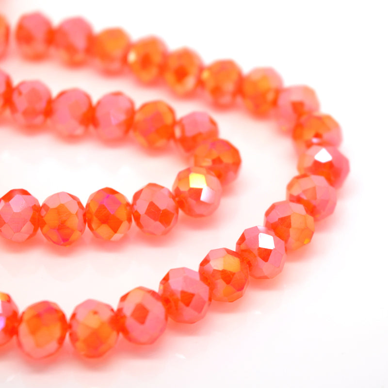 STAR BEADS: FACETED RONDELLE GLASS BEADS - ORANGE AB - Rondelle Beads