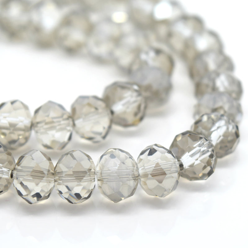STAR BEADS: FACETED RONDELLE GLASS BEADS - SILVER SHADE - Rondelle Beads