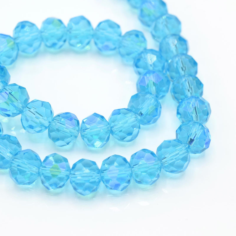 Faceted Rondelle Glass Beads - Aquamarine ABX2