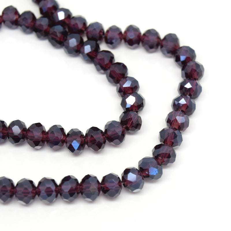 STAR BEADS: 98-100 x Faceted Rondelle Glass Beads 6mm - Dark Amethyst Lustre - Rondelle Beads