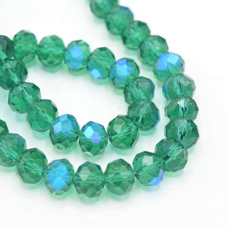 Faceted Rondelle Glass Beads - Emerald ABX2