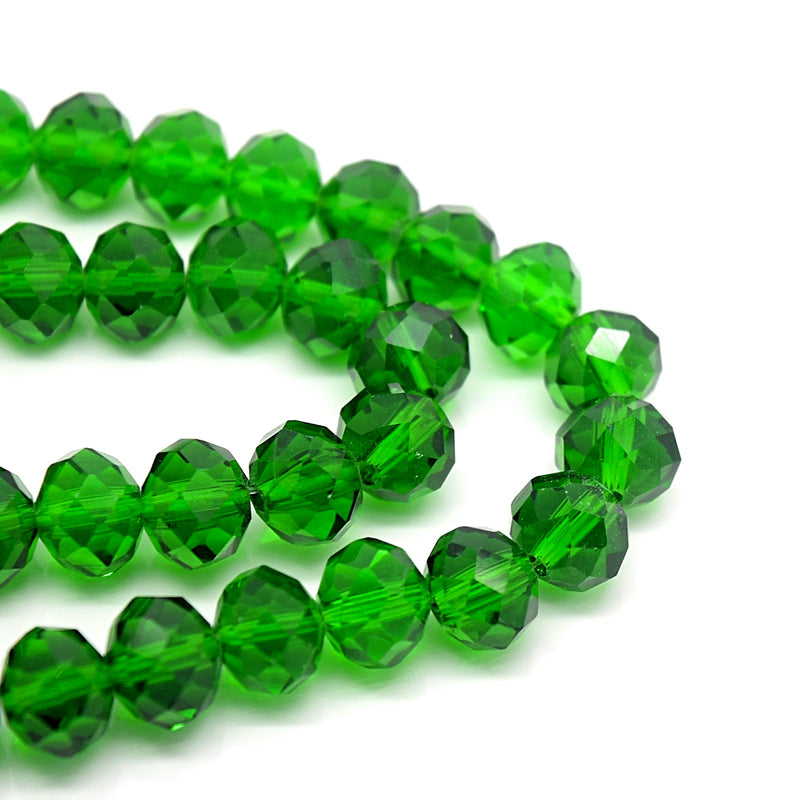 70 x Faceted Rondelle Glass Beads 10mm - Green
