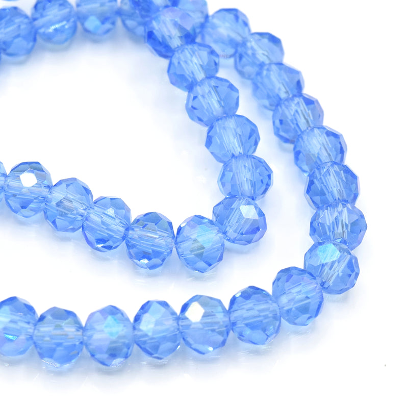 Faceted Rondelle Glass Beads - Ice Blue ABX2